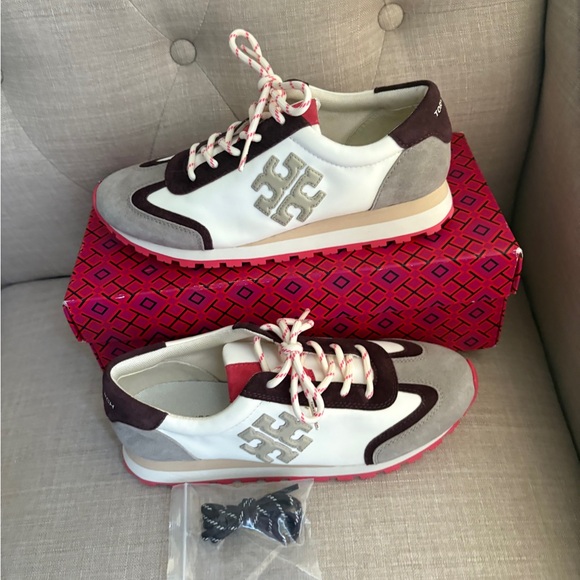Tory Burch White and Burgundy Sneakers - Picture 1 of 6